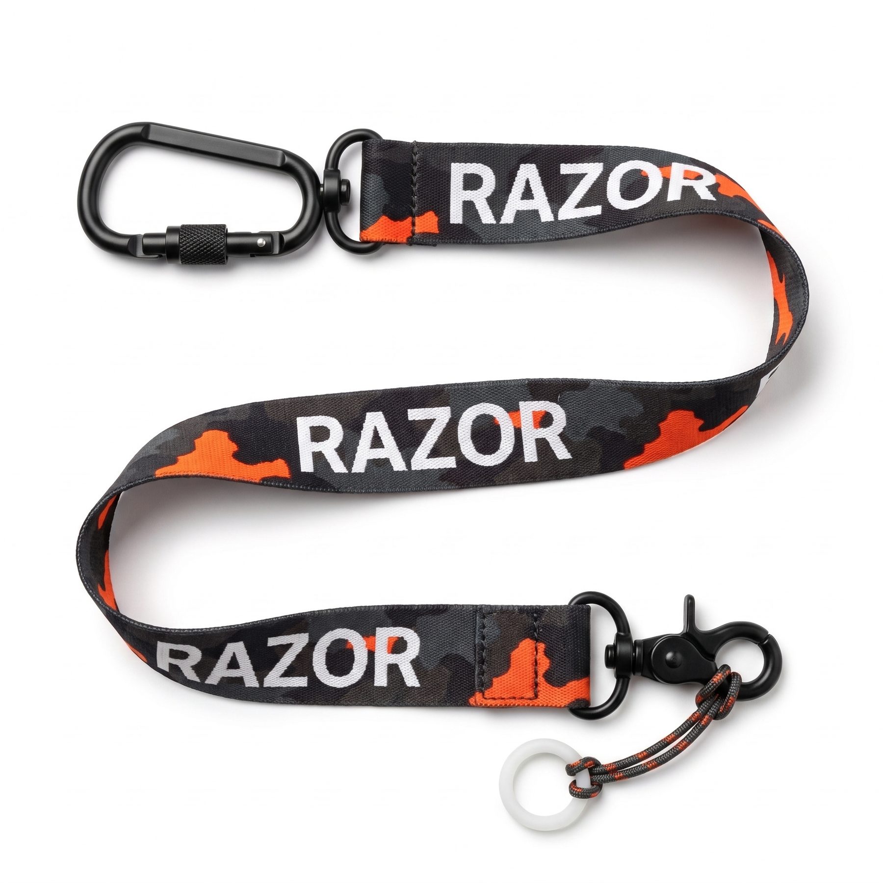 Charcoal and safety orange colourway with RAZOR woven into the band